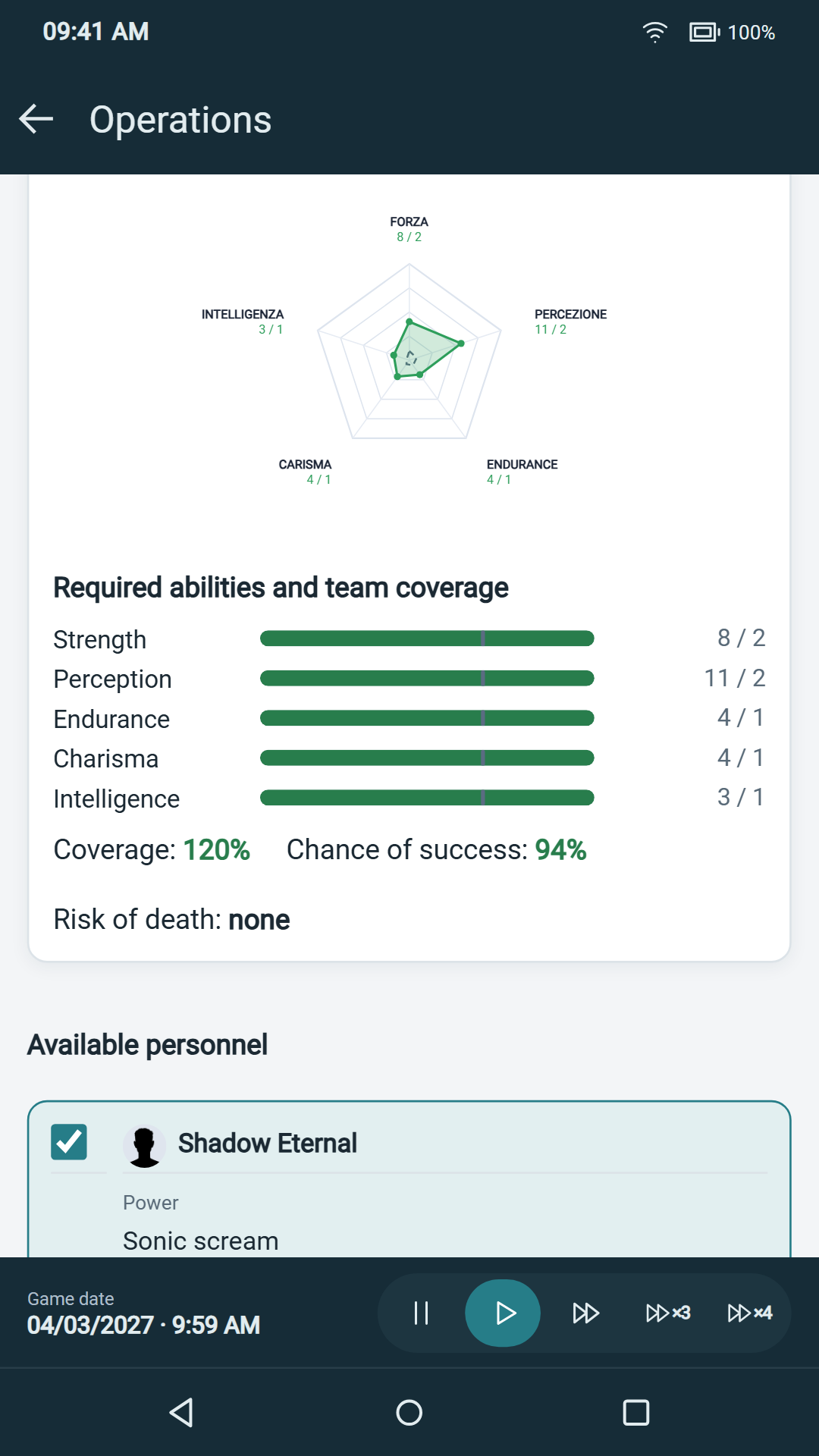 HERO INC.: choosing a team by comparing its abilities with a mission’s requirements.